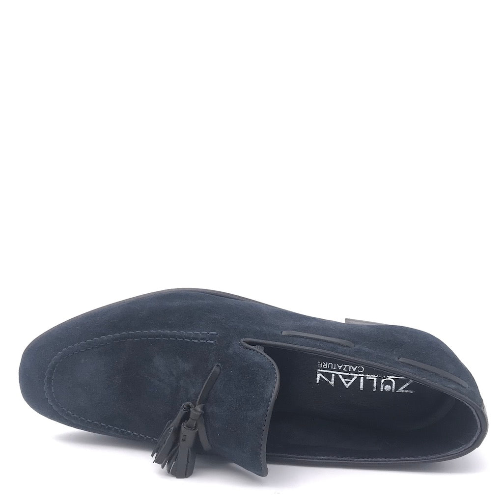 Zulian Calzature Mocassino nappine in velour blu In Vendita