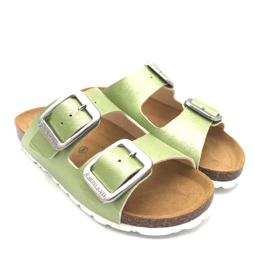 Zulian Calzature Ciabatta Sara doppia fibbia verde Vendita Economica