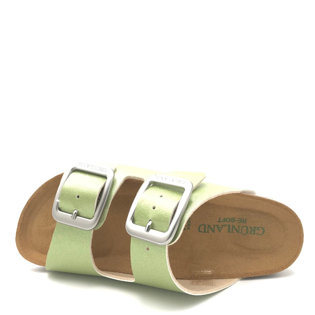 Zulian Calzature Ciabatta Sara doppia fibbia verde Vendita Economica