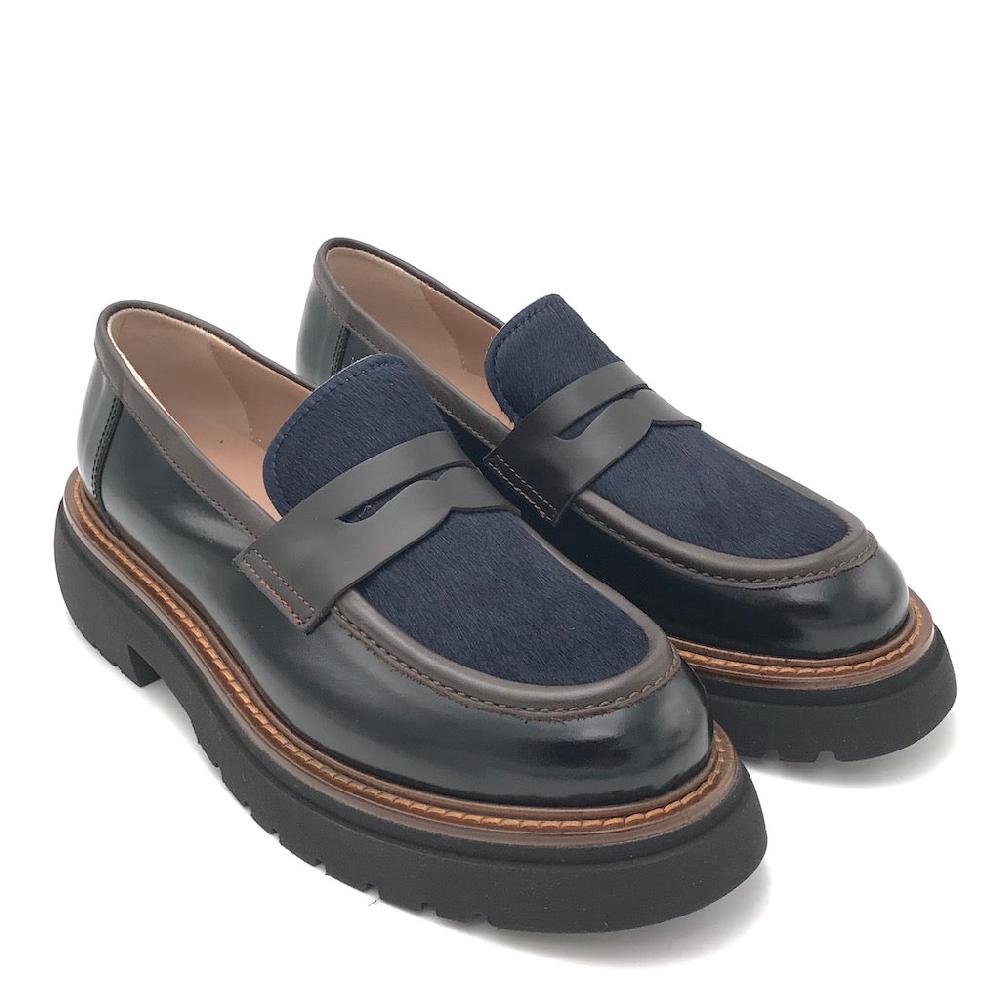 Zulian Calzature Mocassino nero e cavallino blu Acquista Ora