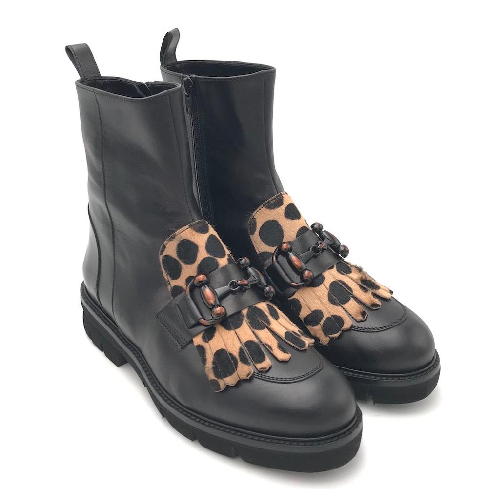 Zulian Calzature Tronchetto nero animalier Consegna Veloce