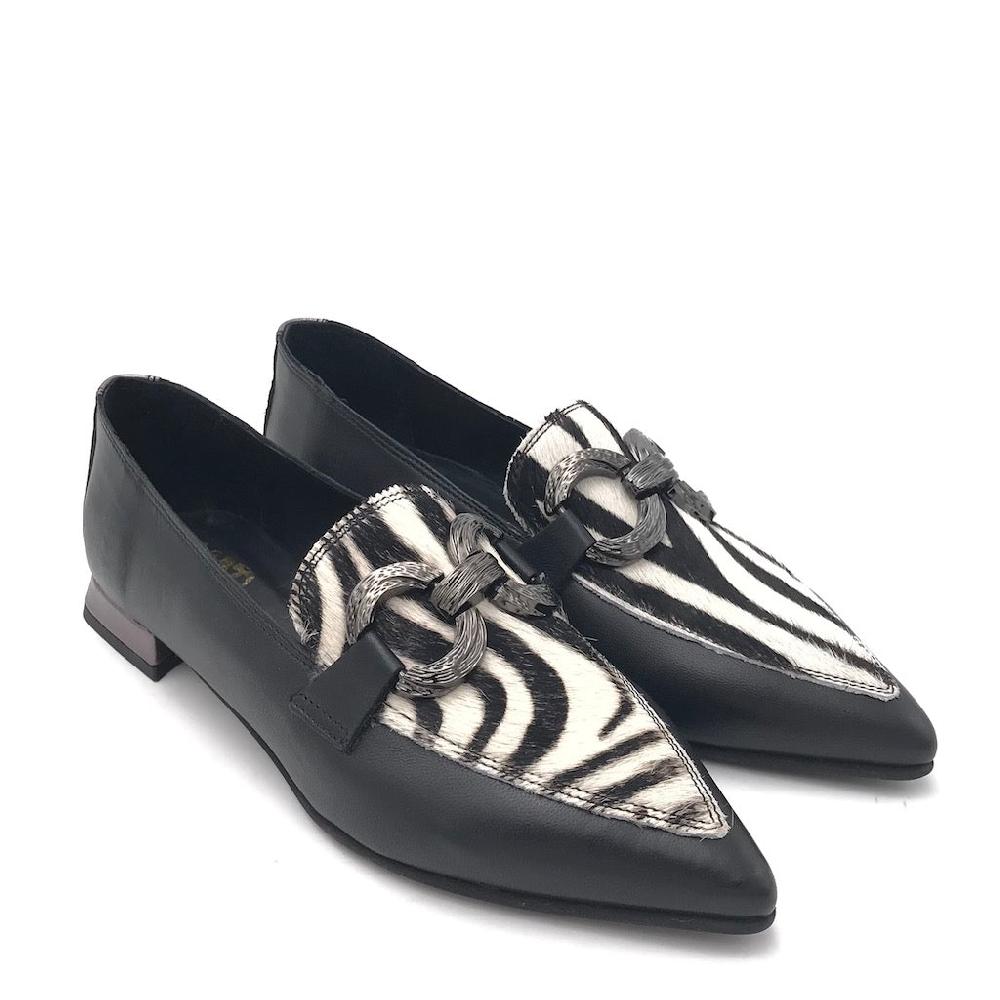 Zulian Calzature Mocassino zebra pelle nera Presa