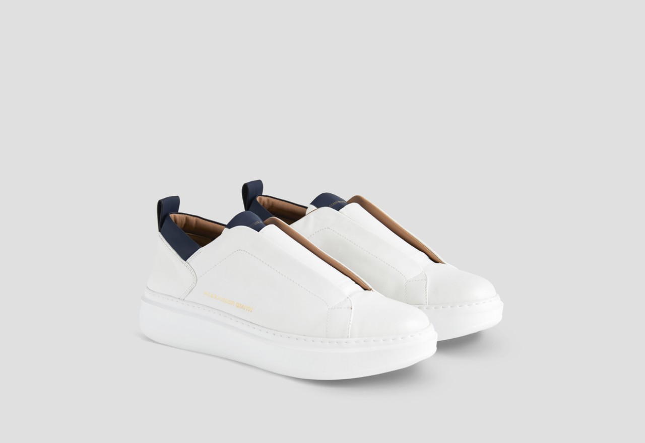 Alexander Smith WEMBLEY SLIP-ON MAN WHITE BLUE Offerta